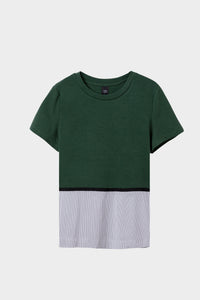 Mixed Fabric Striped Top