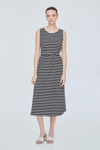 Belted Sleeveless Striped Dress