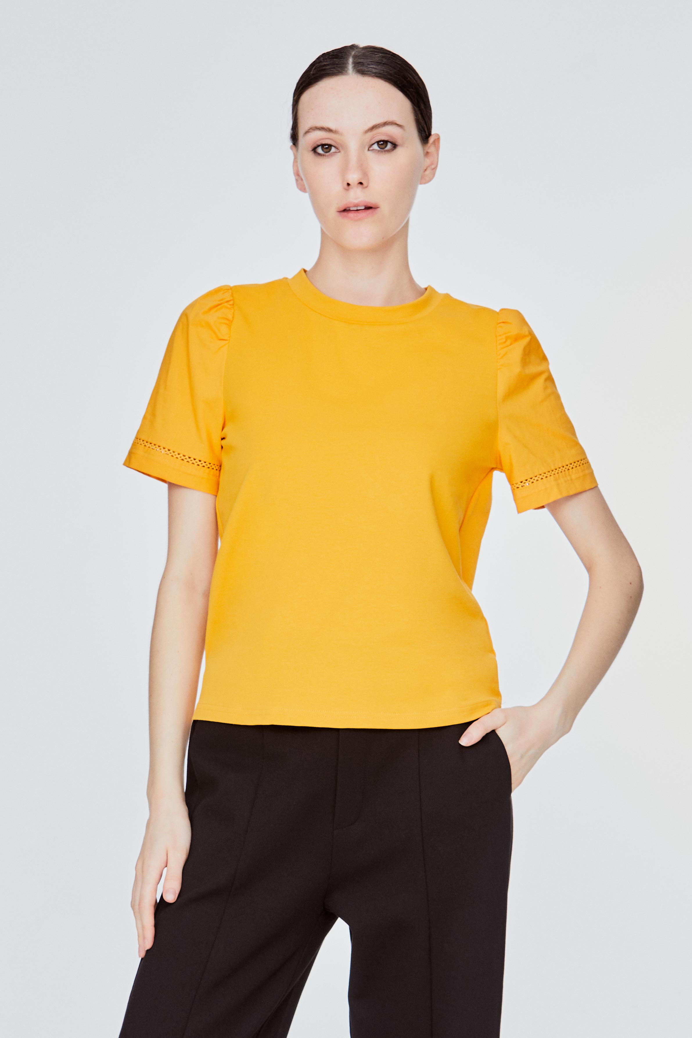 Contrast Puffy Sleeves Top