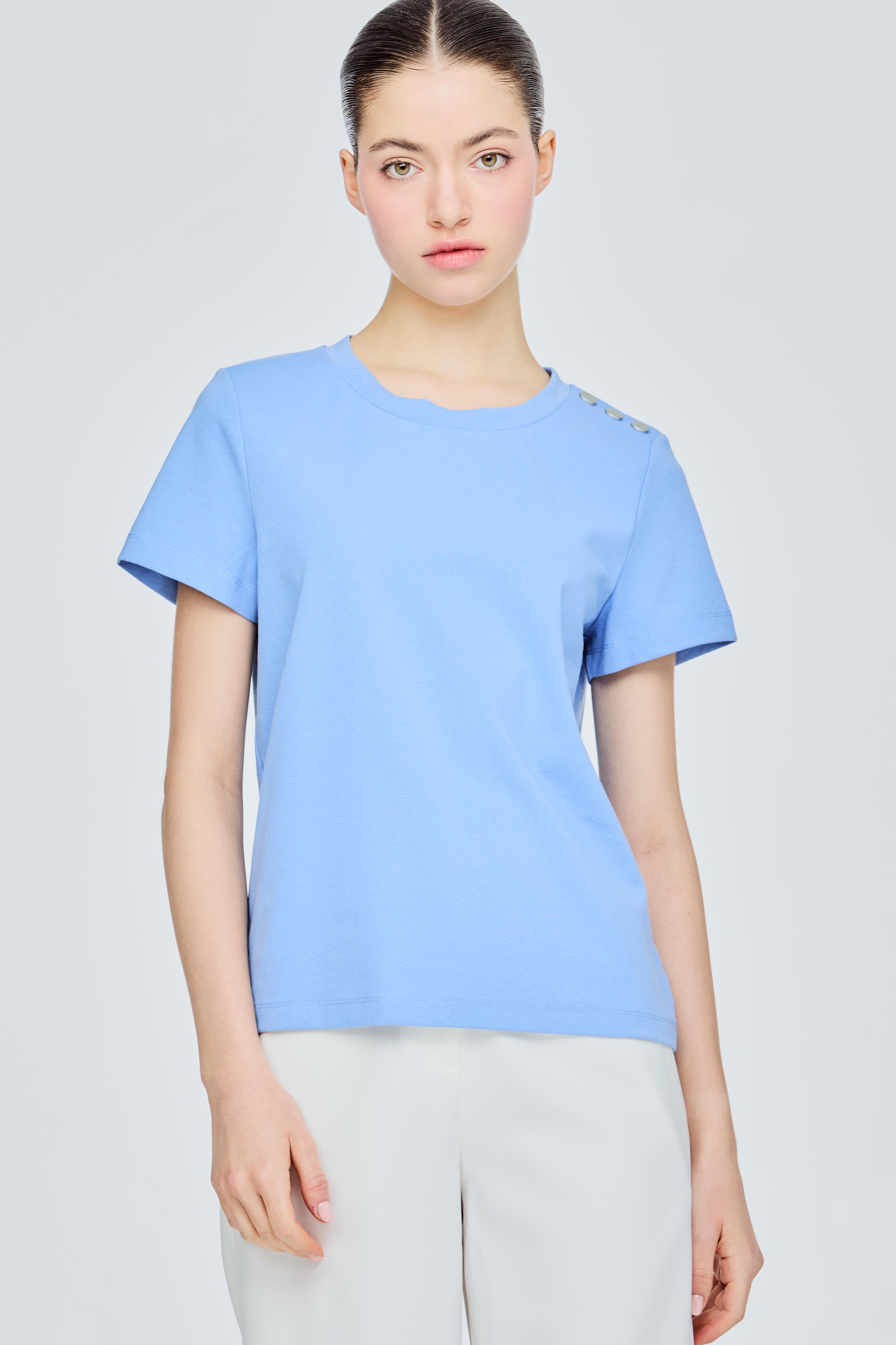 Stud Buttons Shoulder Tee
