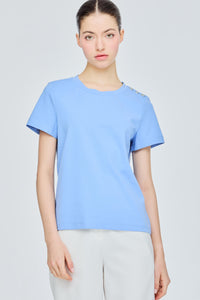 Stud Buttons Shoulder Tee