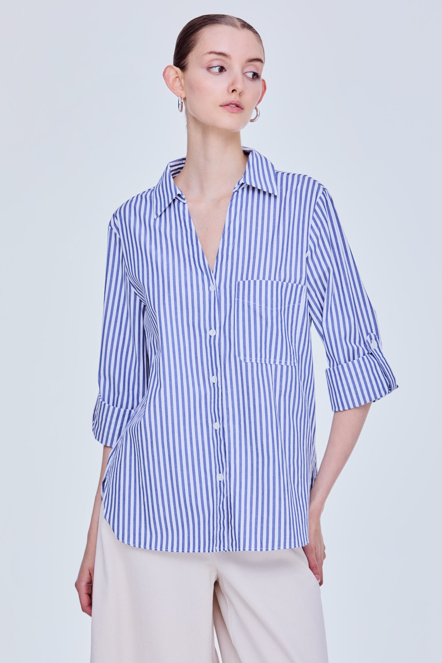 Collared V-Neckline Blouse