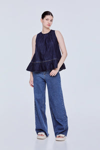 Sleeveless Peplum Denim Top