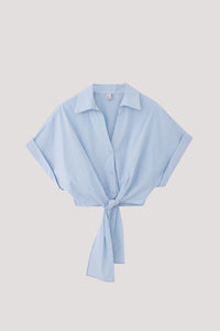 Cropped Collared Self-Tie Blouse