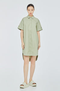 Folded Short Sleeve Shirt Dress