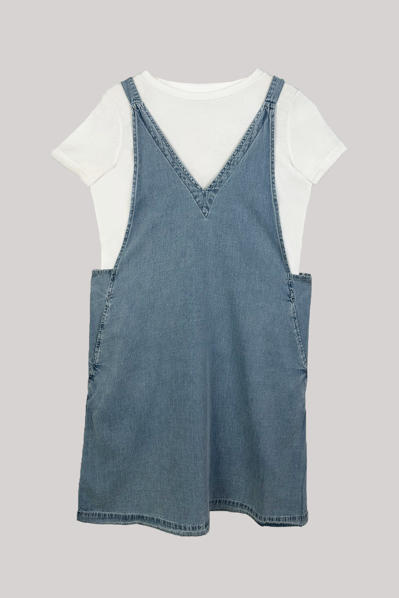 Deep V-Neck Pinafore Denim Dress  iORA Malaysia