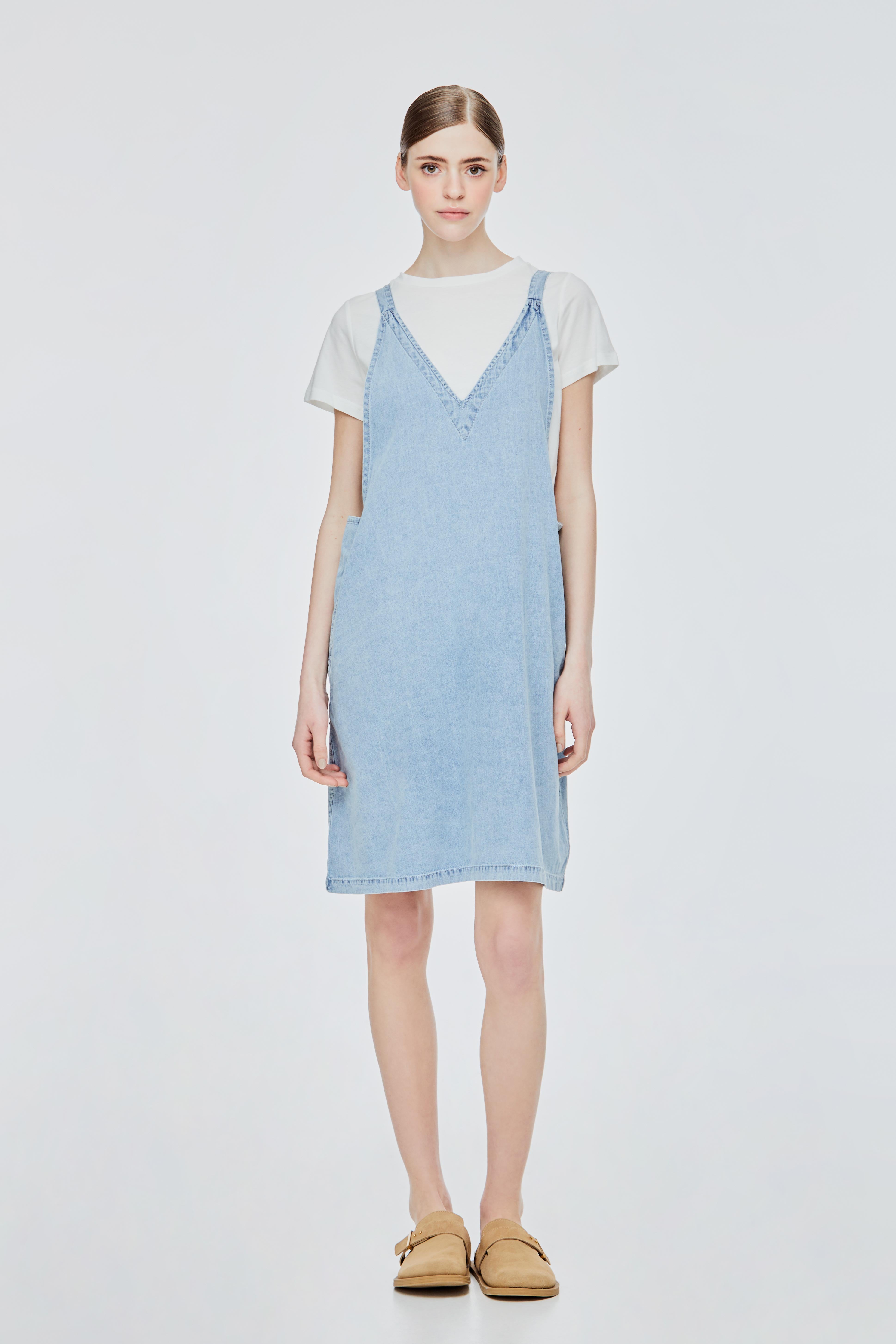 Deep V-Neck Pinafore Denim Dress – iORA Malaysia