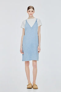 Deep V-Neck Pinafore Denim Dress