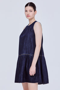 Gathered Peplum Denim Dress