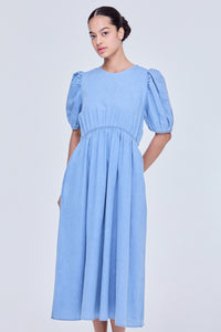 Puff Sleeves A-Line Denim Dress