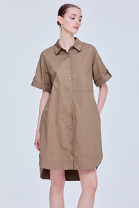 Folded Short Sleeve Shirt Dress