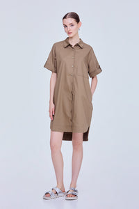Folded Short Sleeve Shirt Dress