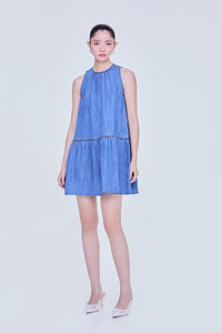 Gathered Peplum Denim Dress
