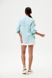 Open-Stand Collar Stripes Shirt