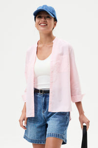 Open-Stand Collar Stripes Shirt