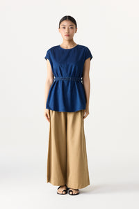 Cinched Waist Belted Denim Top