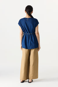 Cinched Waist Belted Denim Top