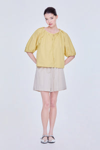 Drawstring Raglan Puff Blouse