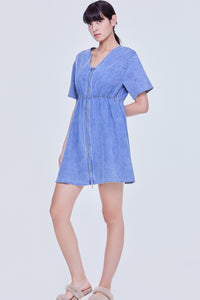 Elasticated Midi Denim Zip Dress