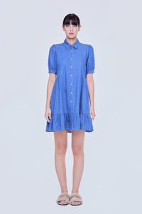 Puffy Buttondown Mini Denim Dress