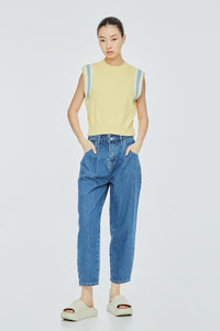 Knitted Sleeveless Top With Contrasting Stripes