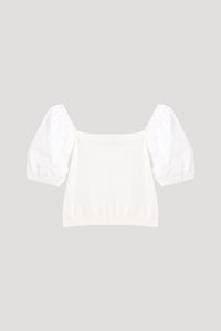 Contrast Fabric Puff Sleeve Top