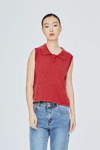 Sleeveless Polo Knit Top
