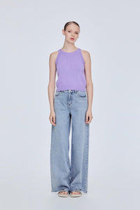 Contrast Rib Halter Top
