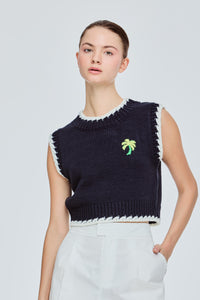 Embroidered Contrast Knit Vest