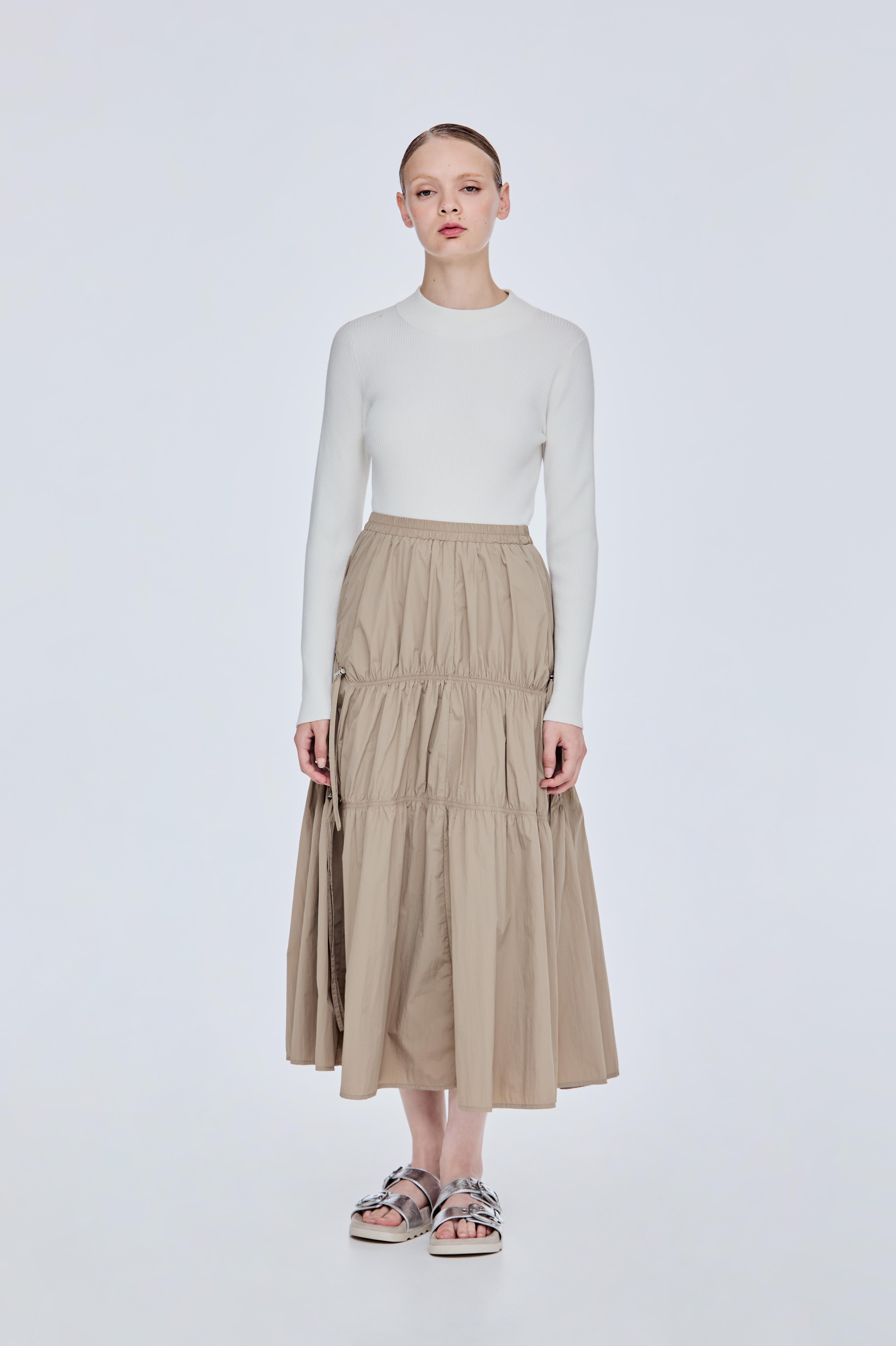 Scrunched Tiered Flare Skirt