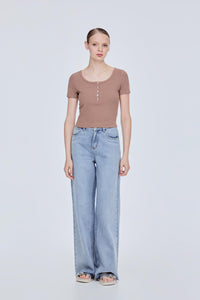 Scoop Neck Ribbed Knit Top