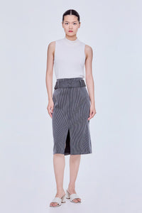 Belted Stripes Pencil Skirt