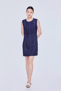 Round Neck Sleeveless Mini Denim Dress