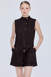 High Neck Buttoned Romper