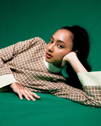 Contrast Fabric Plaid Top