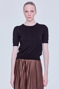 Lurex Puffed Sleeves Knit Top