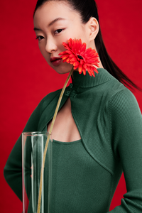 Cut Out Knitted Qipao Dress