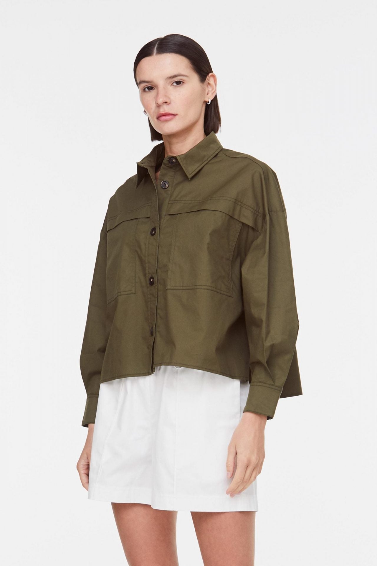 10011 KHAKI GREEN BUTTON DOWN BLOUSE