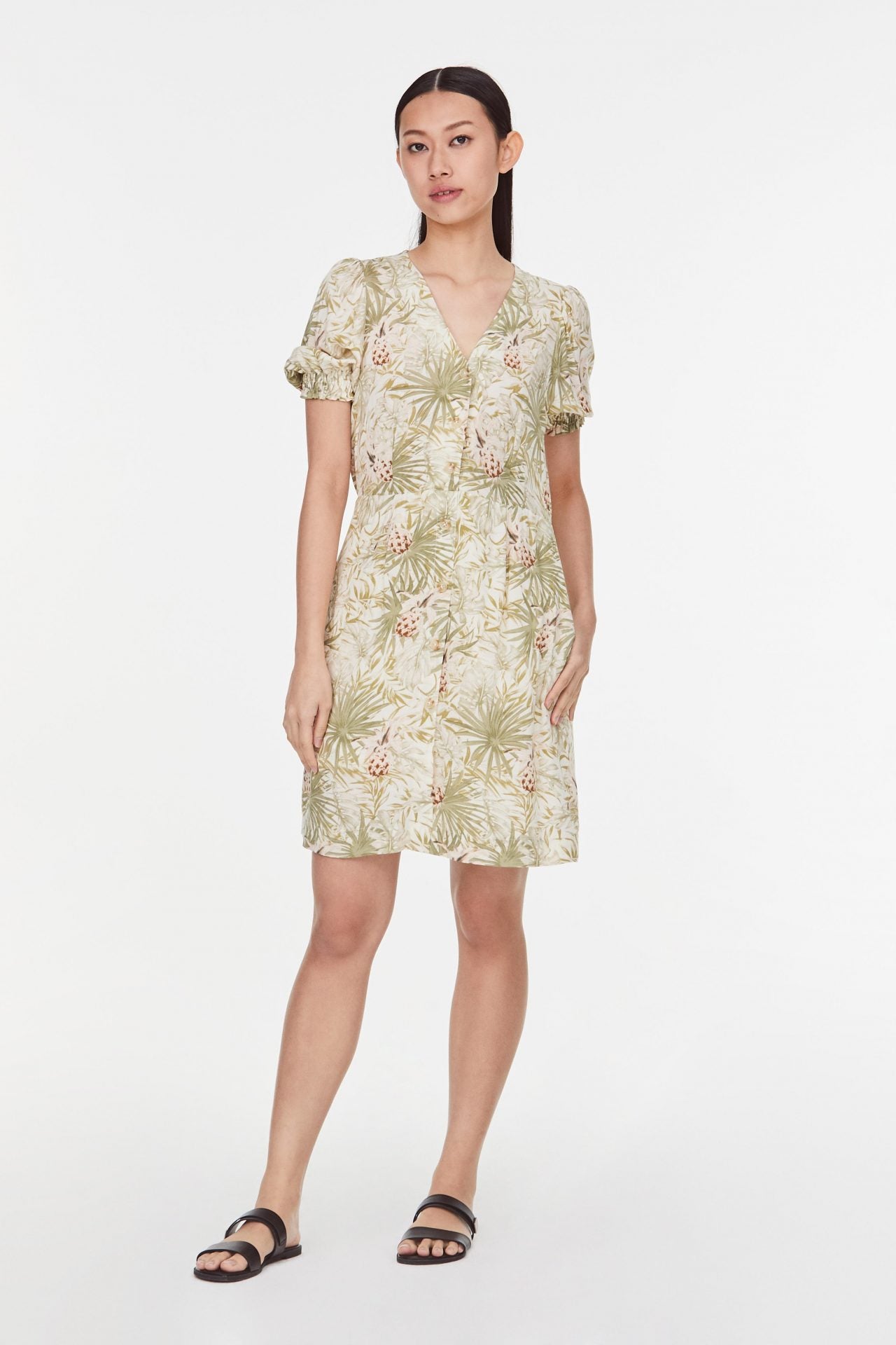 10032 MOSS PRINTED BUTTONDOWN PUFF DRESS copy