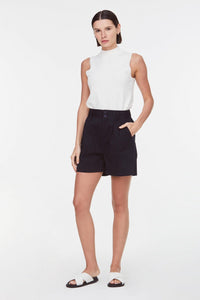 10080 NAVY ELASTICATED PLEATED SHORTS