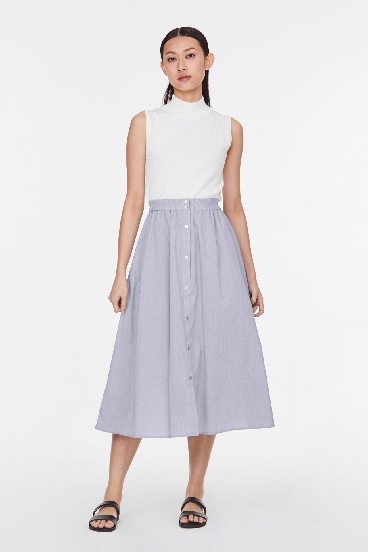 10137 DENIM STRIPES BUTTON DOWN SKIRT