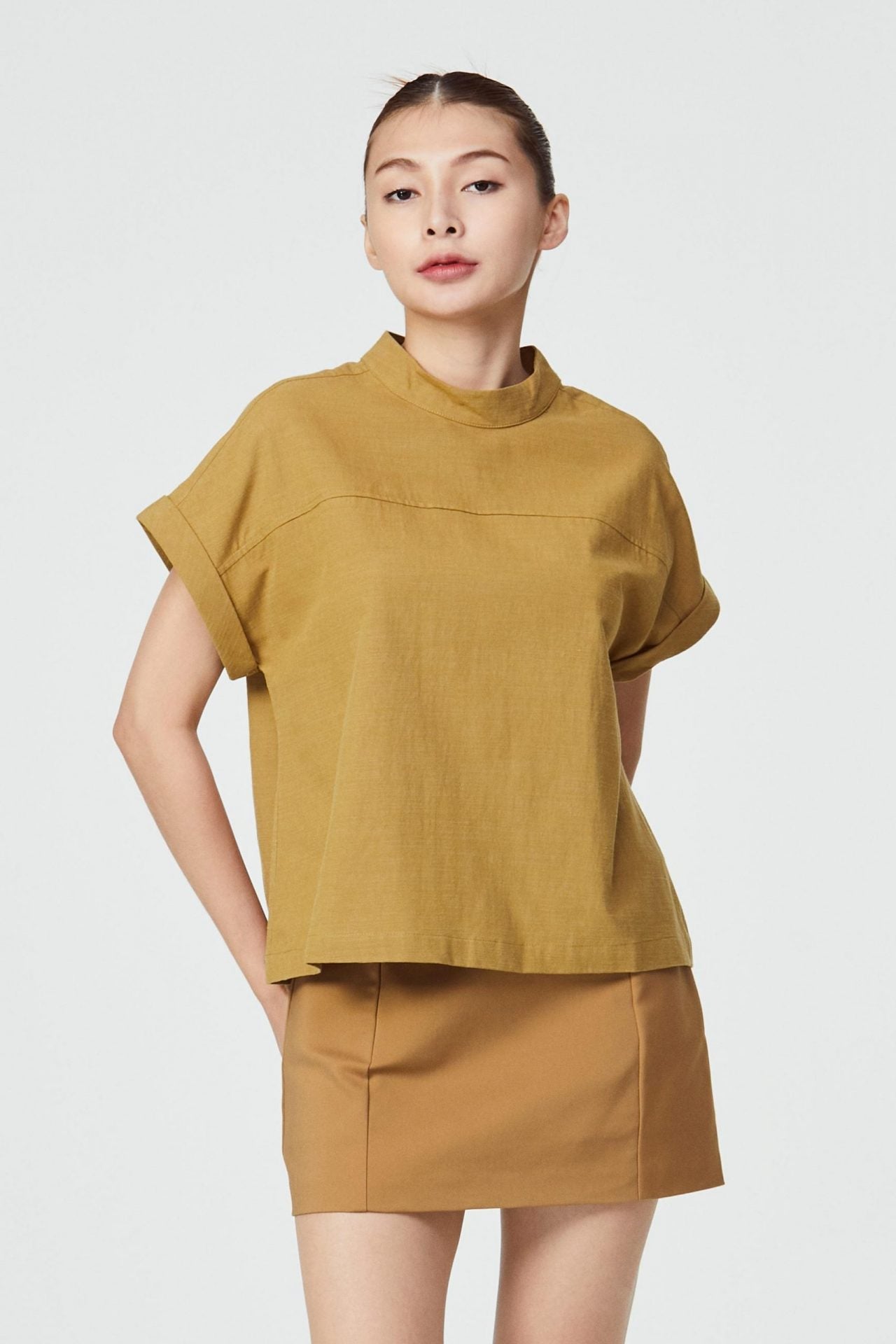 10169 CAMEL HIGH NECK MAGYAR BLOUSE