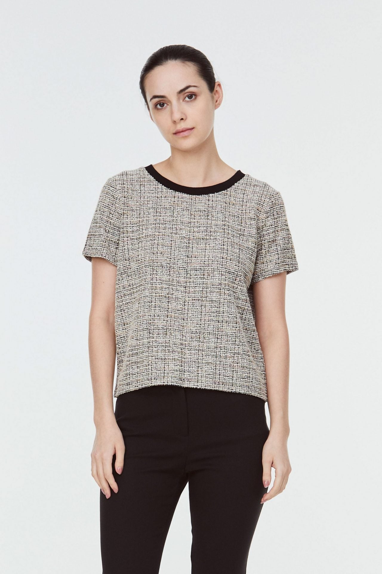 10249 TWEED BOXY BLOUSE KHAKI