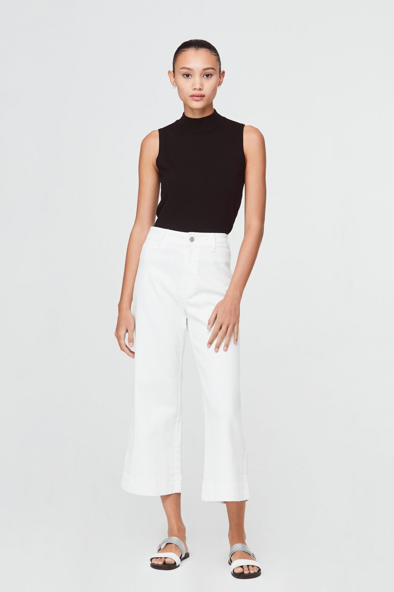 10275 CREAM FRONT BUTTON STRAIGHT PANTS
