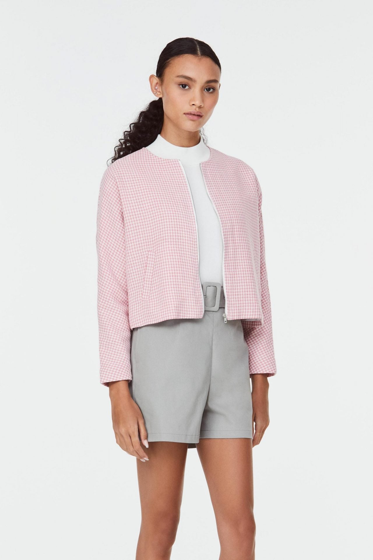 10284 HOUNDSTOOTH BOMBERJACKET PINK