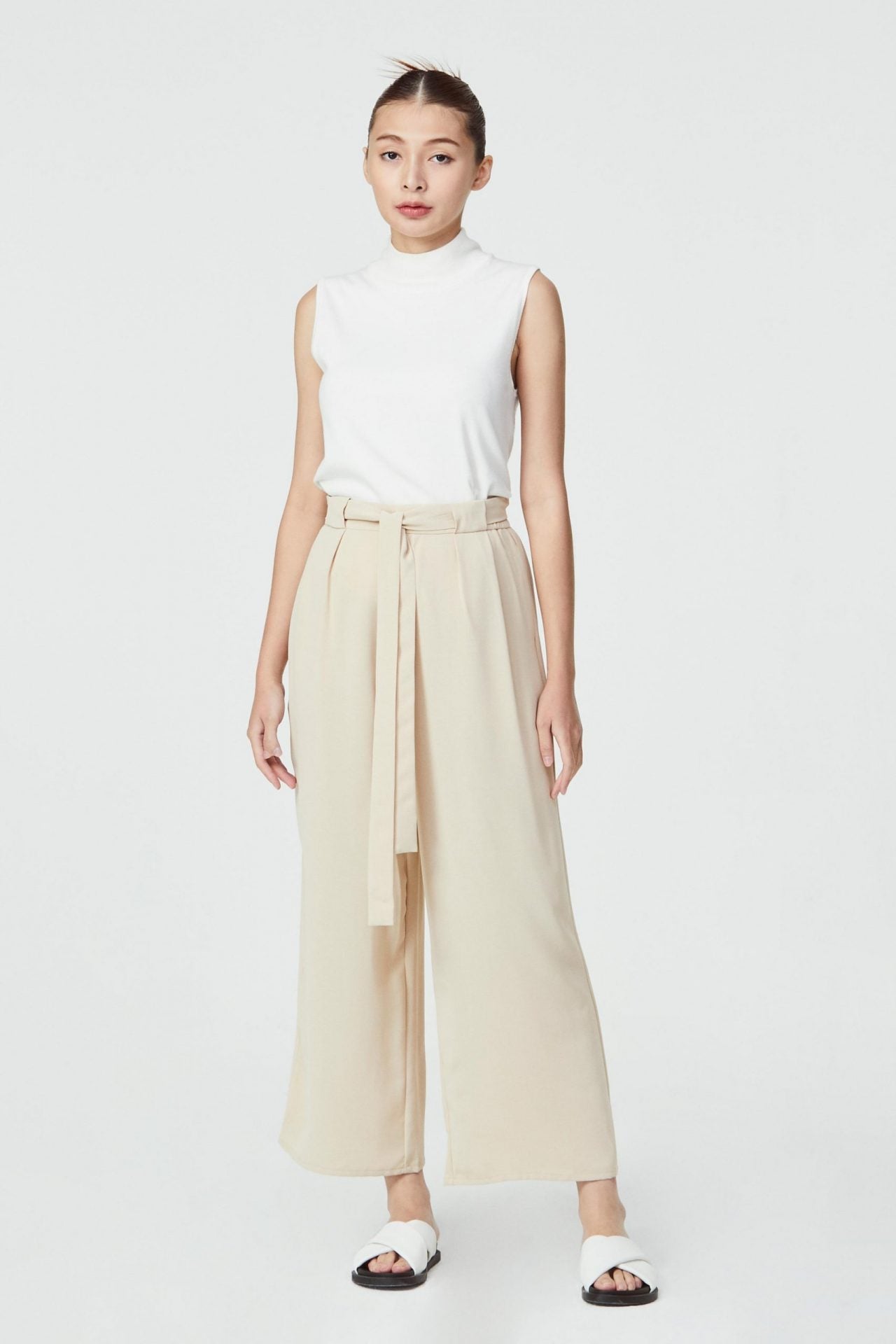 10345 BEIGE ELASTICATED SELF-TIE CULOTTES