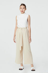 10345 BEIGE ELASTICATED SELF-TIE CULOTTES