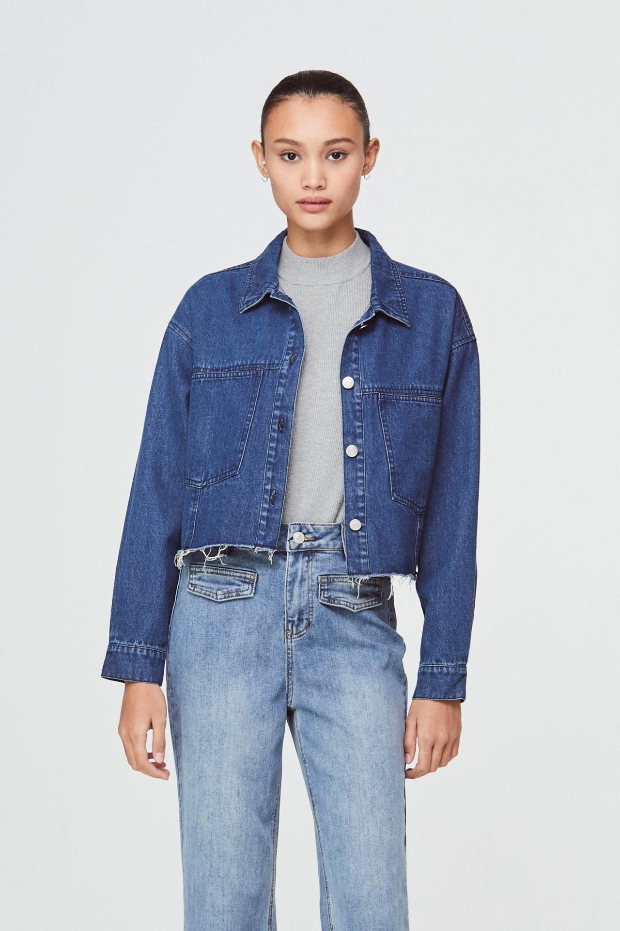 10384 DENIM BLUE FRAYED HEM DENIM JACKET