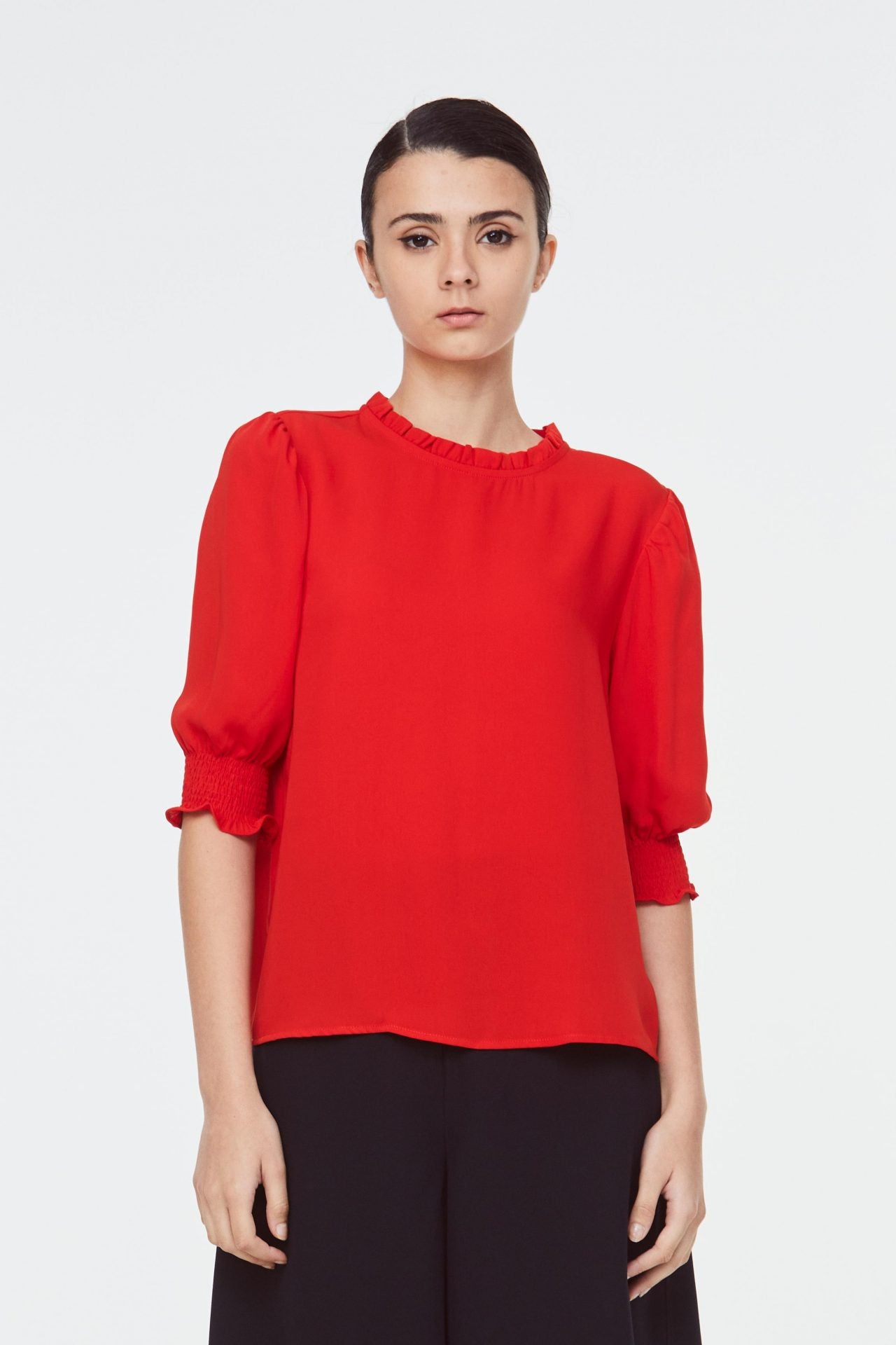 10392 Ruffled Neck Blouse Scarlet