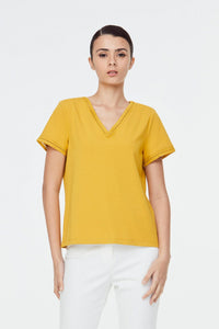 10432 Lace Trim Blouse Mustard